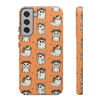 Ghost Cats and Pumpkins Halloween Phone Case – Tough Phone Case – Cute Spooky Design - iPhone 16 - Samsung Galaxy - Google Pixel