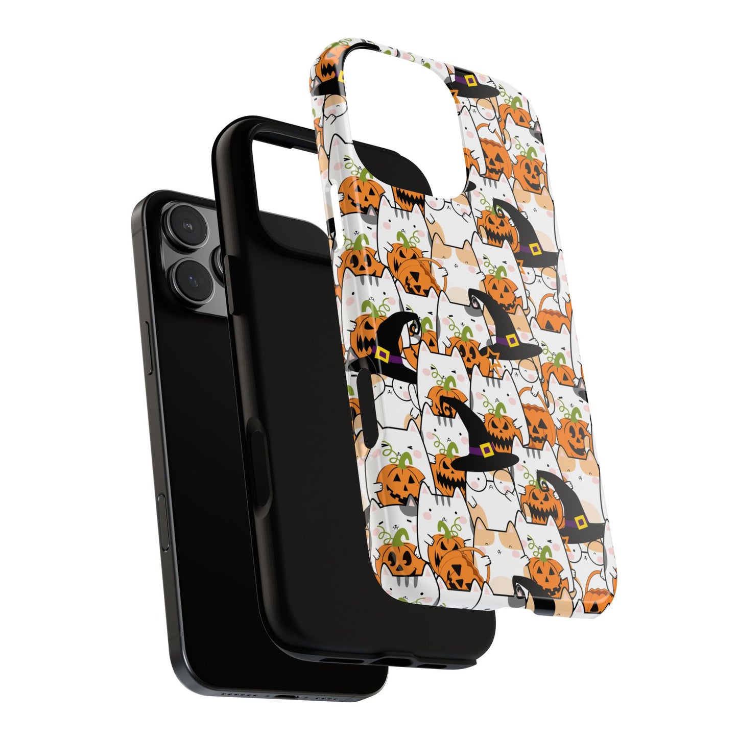 Halloween Cats and Pumpkins Phone Case – Tough Phone Case – Cute Spooky Design - iPhone 16 - Samsung Galaxy - Google Pixel