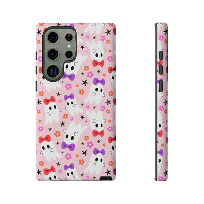 Cute Ghosts with Bows and Stars Halloween Phone Case – Tough Phone Case – Cute Spooky Design - iPhone 16 - Samsung Galaxy - Google Pixel