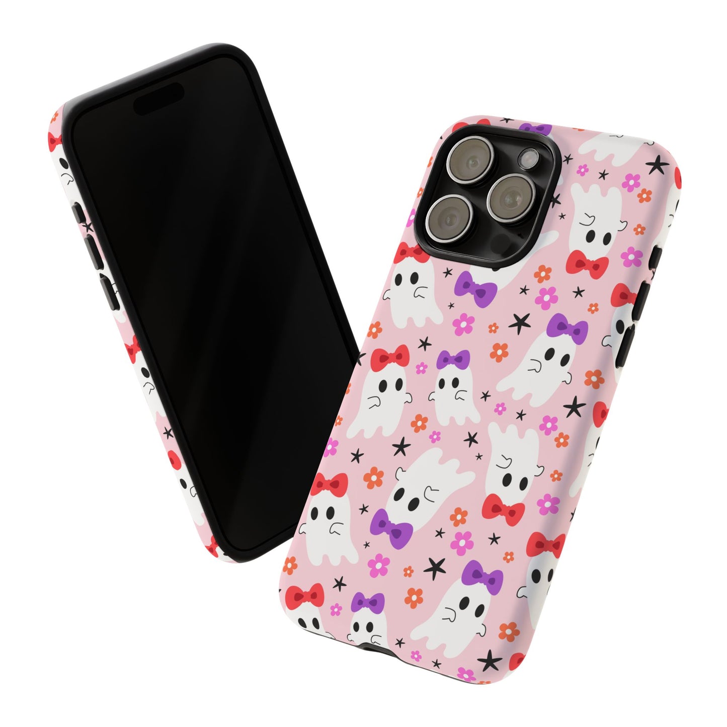 Cute Ghosts with Bows and Stars Halloween Phone Case – Tough Phone Case – Cute Spooky Design - iPhone 16 - Samsung Galaxy - Google Pixel