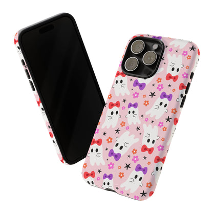 Cute Ghosts with Bows and Stars Halloween Phone Case – Tough Phone Case – Cute Spooky Design - iPhone 16 - Samsung Galaxy - Google Pixel