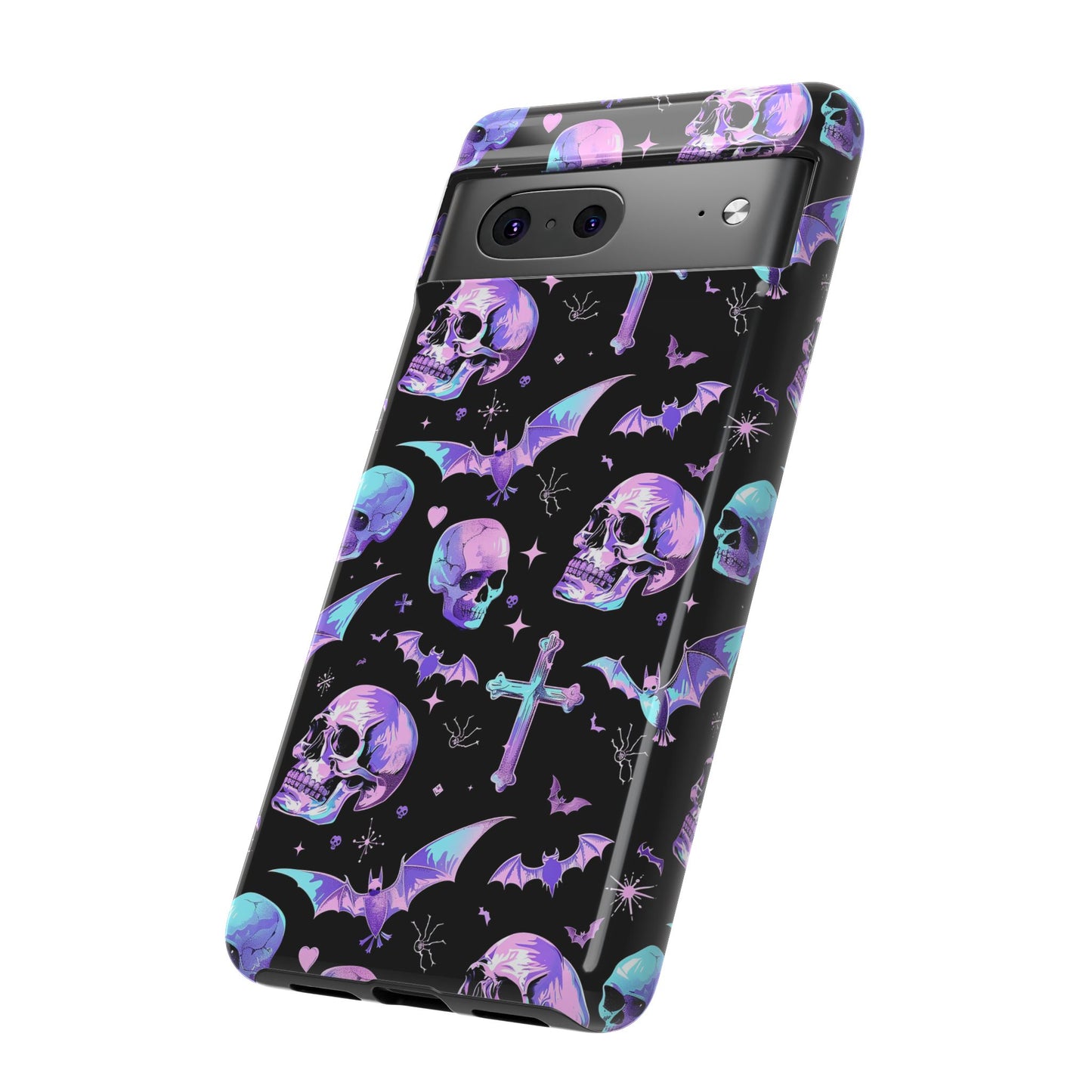 Pastel Skulls and Crosses Gothic Phone Case – Tough Phone Case – Cute Spooky Design - iPhone 16 - Samsung Galaxy - Google Pixel