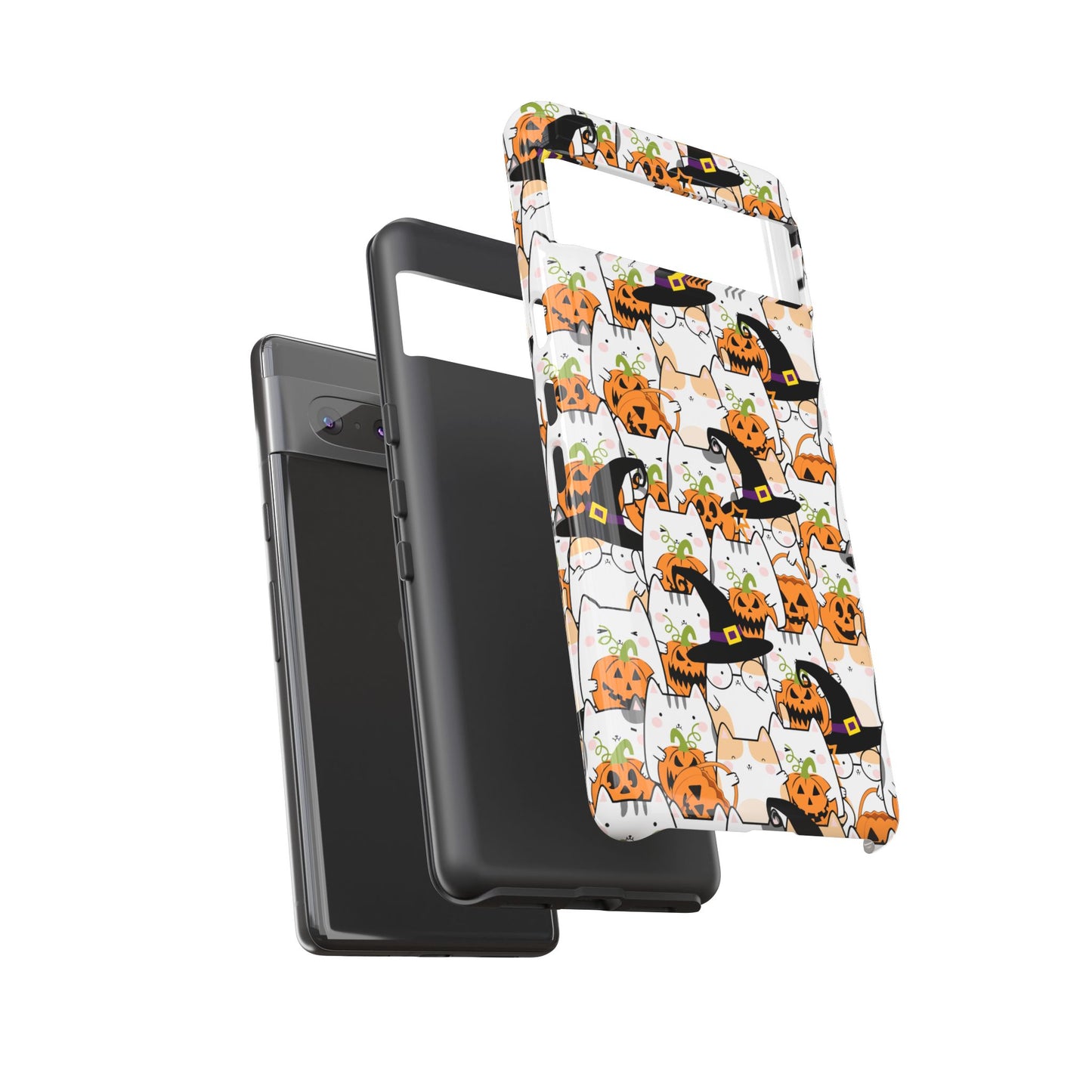 Halloween Cats and Pumpkins Phone Case – Tough Phone Case – Cute Spooky Design - iPhone 16 - Samsung Galaxy - Google Pixel