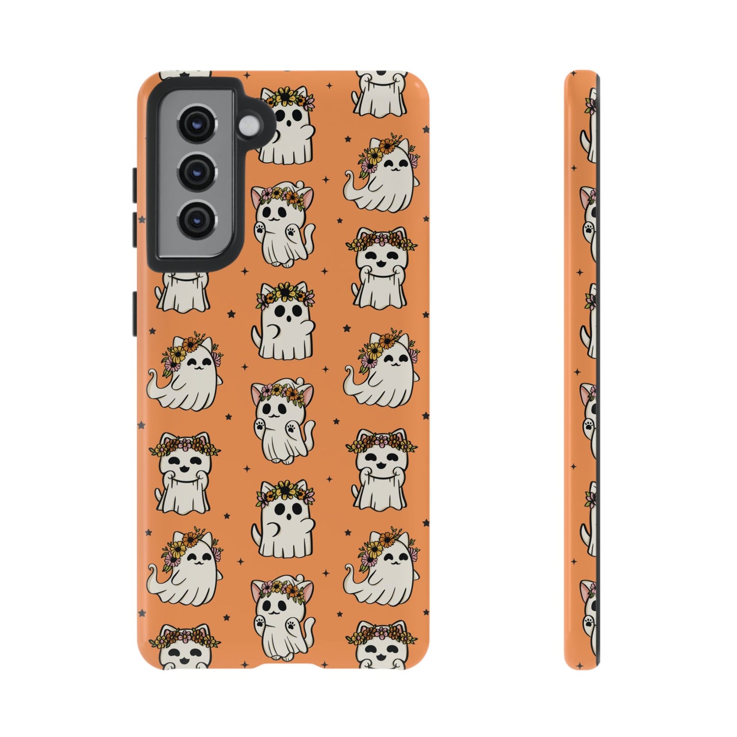 Ghost Cats and Pumpkins Halloween Phone Case – Tough Phone Case – Cute Spooky Design - iPhone 16 - Samsung Galaxy - Google Pixel