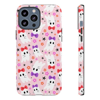 Cute Ghosts with Bows and Stars Halloween Phone Case – Tough Phone Case – Cute Spooky Design - iPhone 16 - Samsung Galaxy - Google Pixel