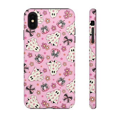 Pink Ghosts and Flowers Halloween Phone Case – Tough Phone Case – Cute Spooky Design - iPhone 16 - Samsung Galaxy - Google Pixel