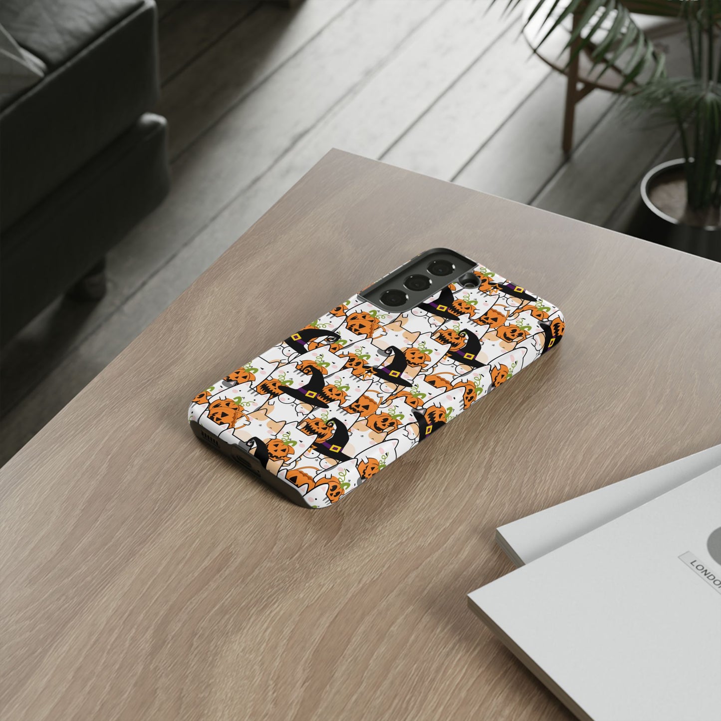 Halloween Cats and Pumpkins Phone Case – Tough Phone Case – Cute Spooky Design - iPhone 16 - Samsung Galaxy - Google Pixel