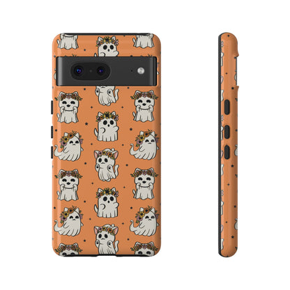 Ghost Cats and Pumpkins Halloween Phone Case – Tough Phone Case – Cute Spooky Design - iPhone 16 - Samsung Galaxy - Google Pixel