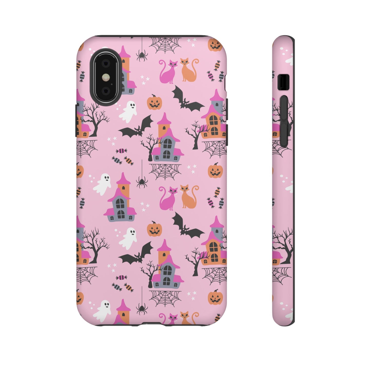 Pink Haunted House and Cats Halloween Phone Case – Tough Phone Case – Cute Spooky Design - iPhone 16 - Samsung Galaxy - Google Pixel