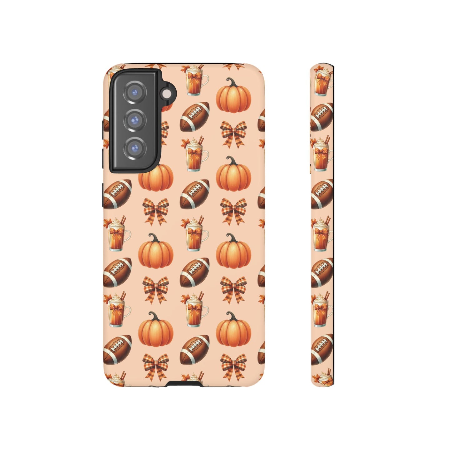 Pumpkins, Footballs, and Bows Fall Autumn Phone Case – Tough Phone Case – Cute Spooky Design - iPhone 16 - Samsung Galaxy - Google Pixel