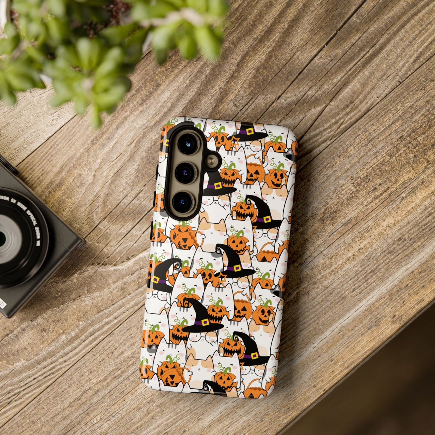 Halloween Cats and Pumpkins Phone Case – Tough Phone Case – Cute Spooky Design - iPhone 16 - Samsung Galaxy - Google Pixel