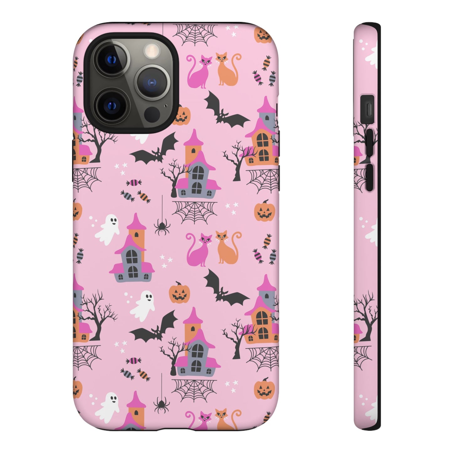 Pink Haunted House and Cats Halloween Phone Case – Tough Phone Case – Cute Spooky Design - iPhone 16 - Samsung Galaxy - Google Pixel