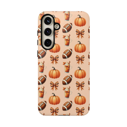 Pumpkins, Footballs, and Bows Fall Autumn Phone Case – Tough Phone Case – Cute Spooky Design - iPhone 16 - Samsung Galaxy - Google Pixel