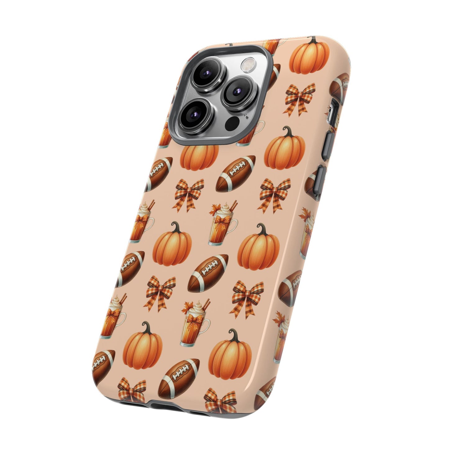 Pumpkins, Footballs, and Bows Fall Autumn Phone Case – Tough Phone Case – Cute Spooky Design - iPhone 16 - Samsung Galaxy - Google Pixel