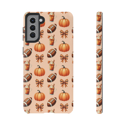 Pumpkins, Footballs, and Bows Fall Autumn Phone Case – Tough Phone Case – Cute Spooky Design - iPhone 16 - Samsung Galaxy - Google Pixel