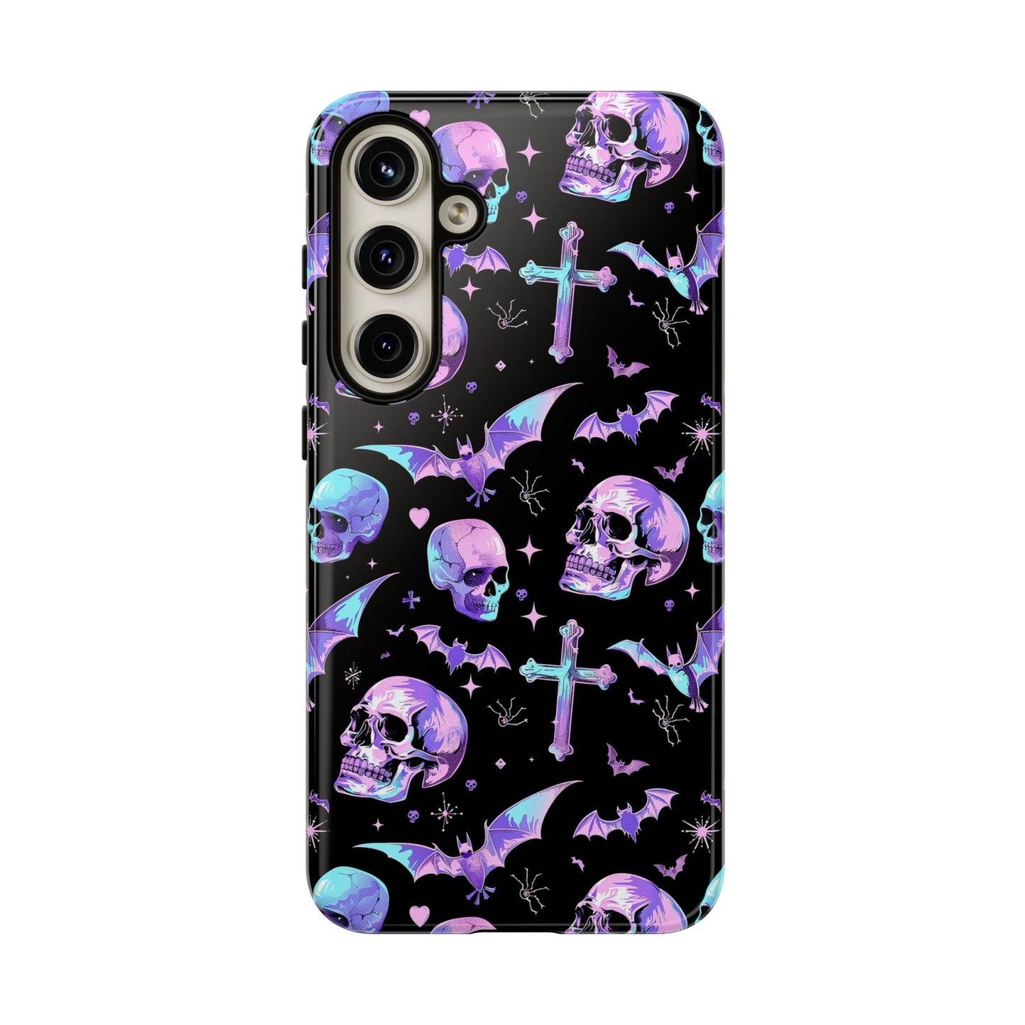 Pastel Skulls and Crosses Gothic Phone Case – Tough Phone Case – Cute Spooky Design - iPhone 16 - Samsung Galaxy - Google Pixel