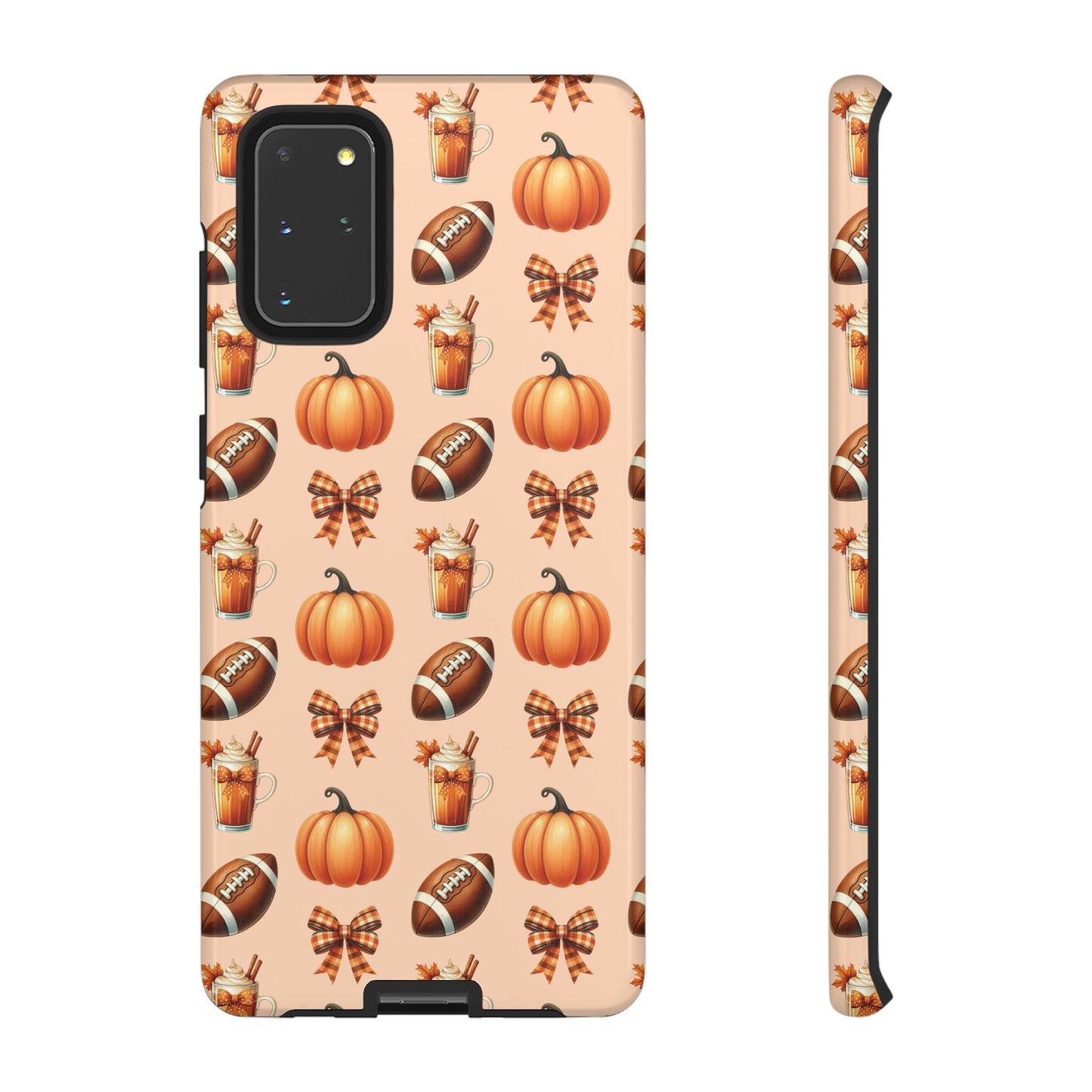 Pumpkins, Footballs, and Bows Fall Autumn Phone Case – Tough Phone Case – Cute Spooky Design - iPhone 16 - Samsung Galaxy - Google Pixel