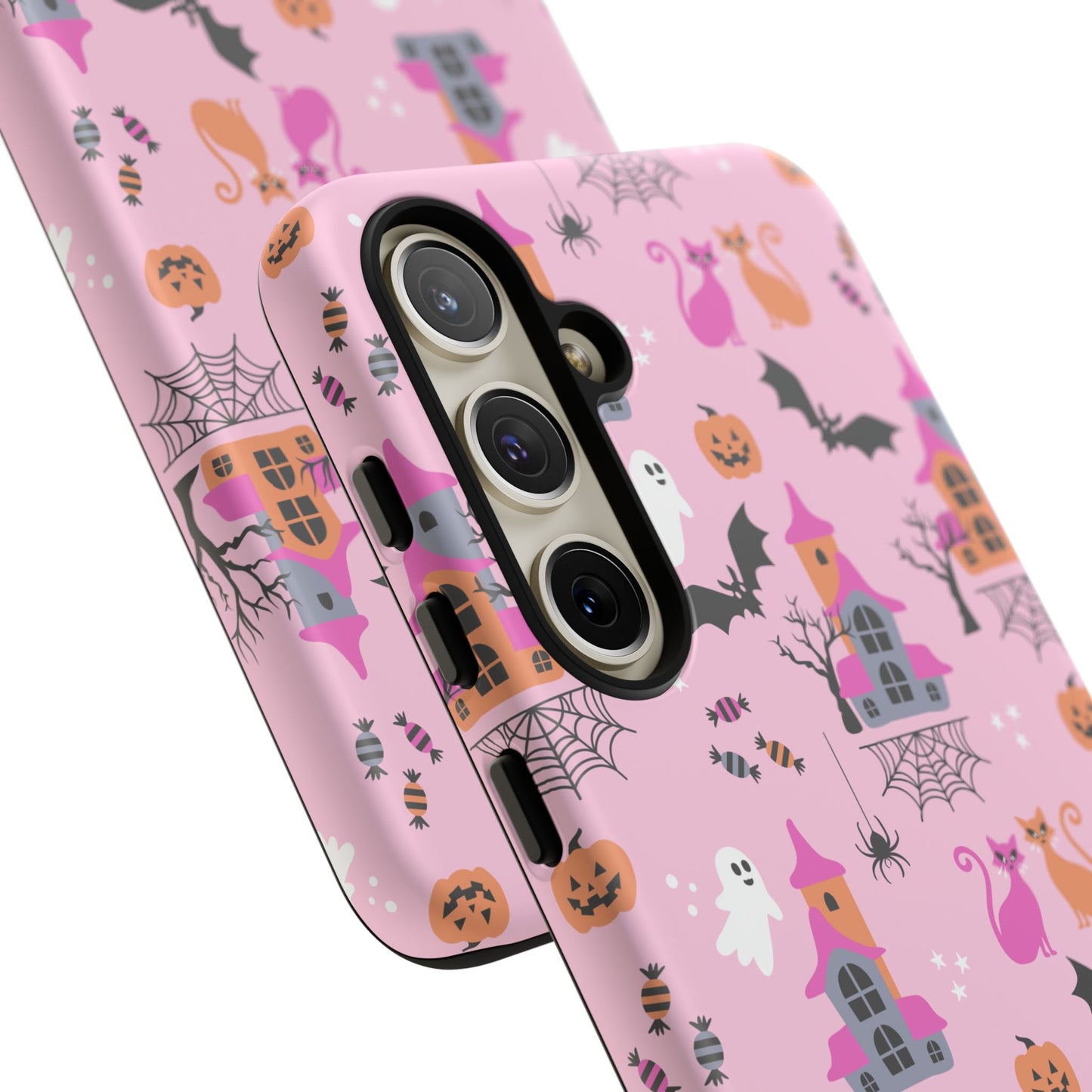 Pink Haunted House and Cats Halloween Phone Case – Tough Phone Case – Cute Spooky Design - iPhone 16 - Samsung Galaxy - Google Pixel