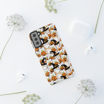 Halloween Cats and Pumpkins Phone Case – Tough Phone Case – Cute Spooky Design - iPhone 16 - Samsung Galaxy - Google Pixel