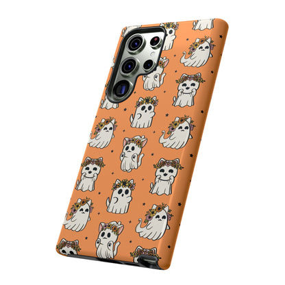 Ghost Cats and Pumpkins Halloween Phone Case – Tough Phone Case – Cute Spooky Design - iPhone 16 - Samsung Galaxy - Google Pixel