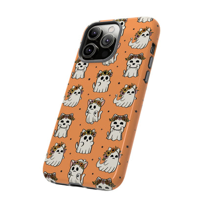 Ghost Cats and Pumpkins Halloween Phone Case – Tough Phone Case – Cute Spooky Design - iPhone 16 - Samsung Galaxy - Google Pixel