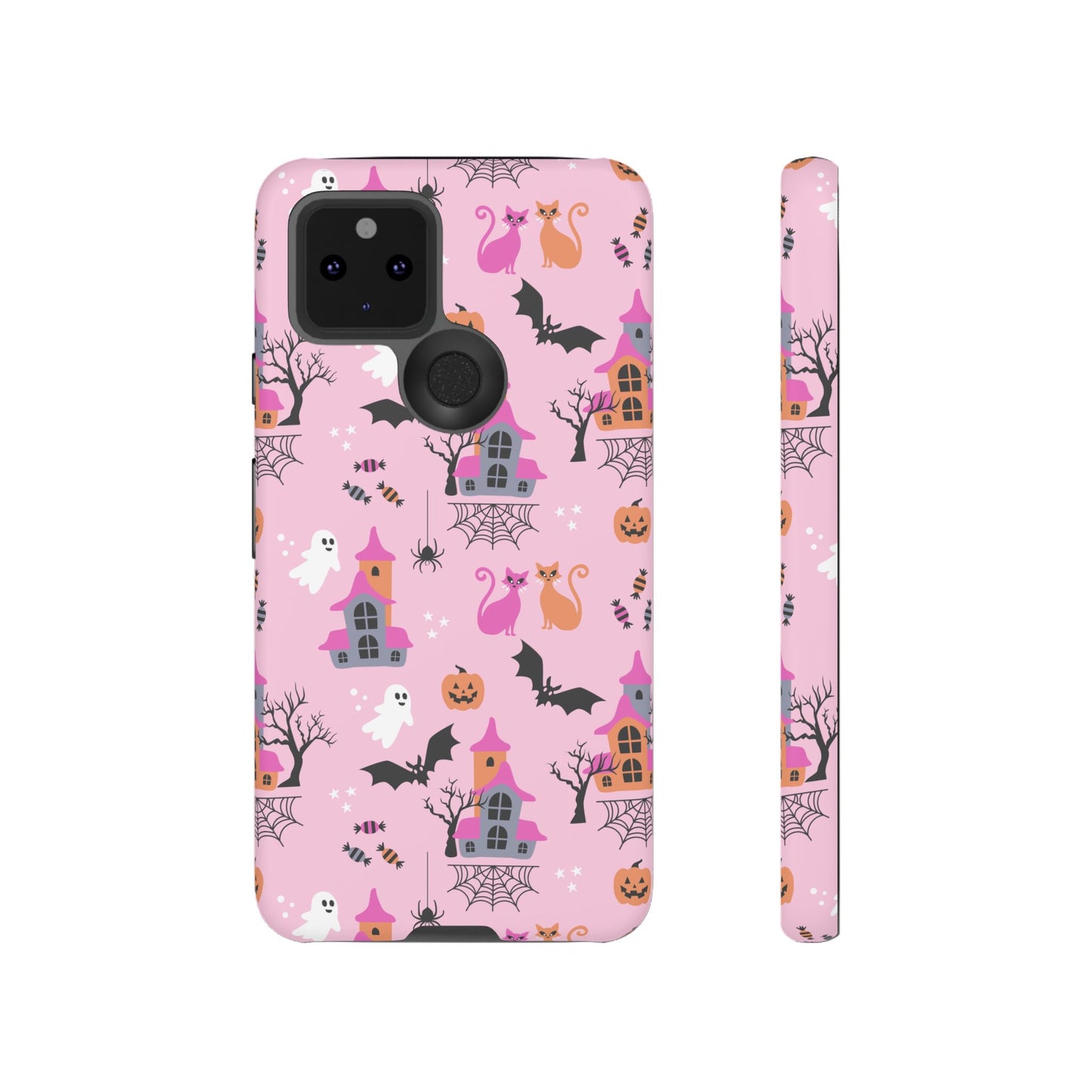 Pink Haunted House and Cats Halloween Phone Case – Tough Phone Case – Cute Spooky Design - iPhone 16 - Samsung Galaxy - Google Pixel