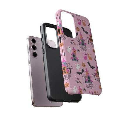 Pink Haunted House and Cats Halloween Phone Case – Tough Phone Case – Cute Spooky Design - iPhone 16 - Samsung Galaxy - Google Pixel