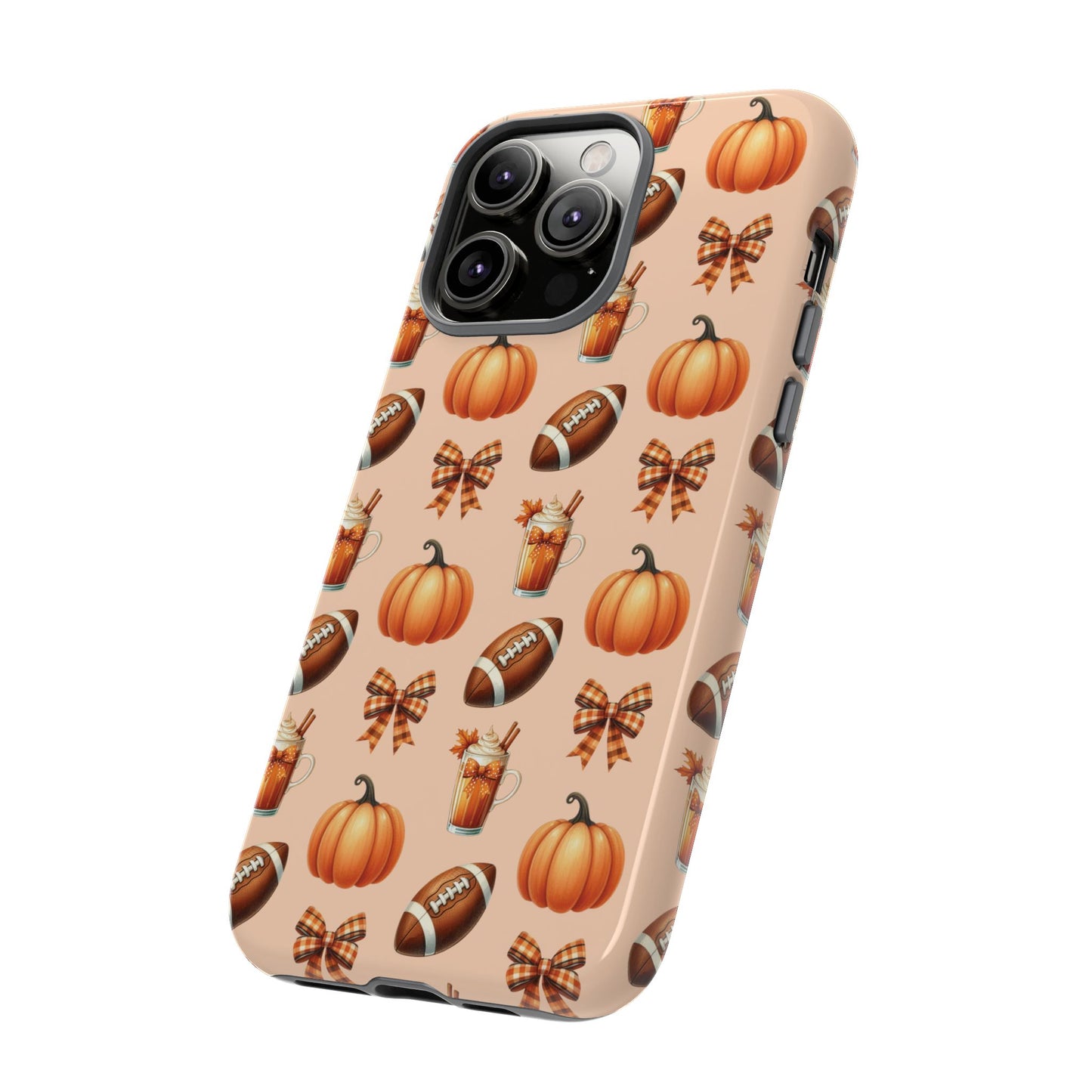 Pumpkins, Footballs, and Bows Fall Autumn Phone Case – Tough Phone Case – Cute Spooky Design - iPhone 16 - Samsung Galaxy - Google Pixel