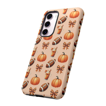 Pumpkins, Footballs, and Bows Fall Autumn Phone Case – Tough Phone Case – Cute Spooky Design - iPhone 16 - Samsung Galaxy - Google Pixel