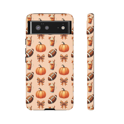 Pumpkins, Footballs, and Bows Fall Autumn Phone Case – Tough Phone Case – Cute Spooky Design - iPhone 16 - Samsung Galaxy - Google Pixel