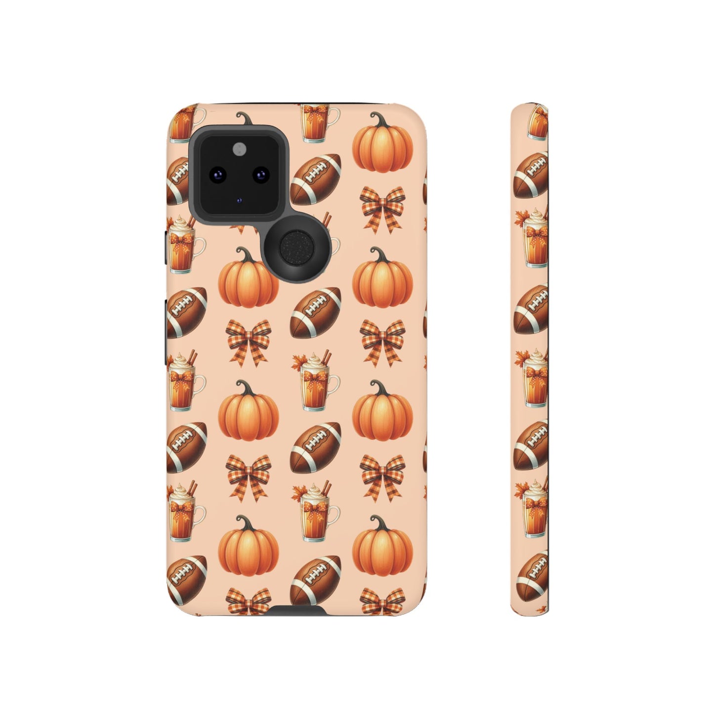 Pumpkins, Footballs, and Bows Fall Autumn Phone Case – Tough Phone Case – Cute Spooky Design - iPhone 16 - Samsung Galaxy - Google Pixel