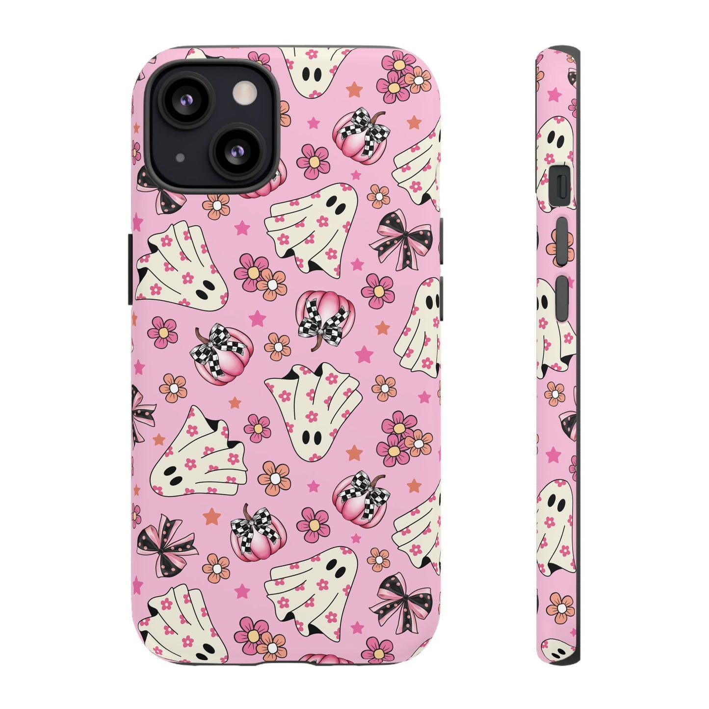 Pink Ghosts and Flowers Halloween Phone Case – Tough Phone Case – Cute Spooky Design - iPhone 16 - Samsung Galaxy - Google Pixel