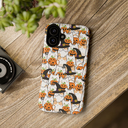 Halloween Cats and Pumpkins Phone Case – Tough Phone Case – Cute Spooky Design - iPhone 16 - Samsung Galaxy - Google Pixel