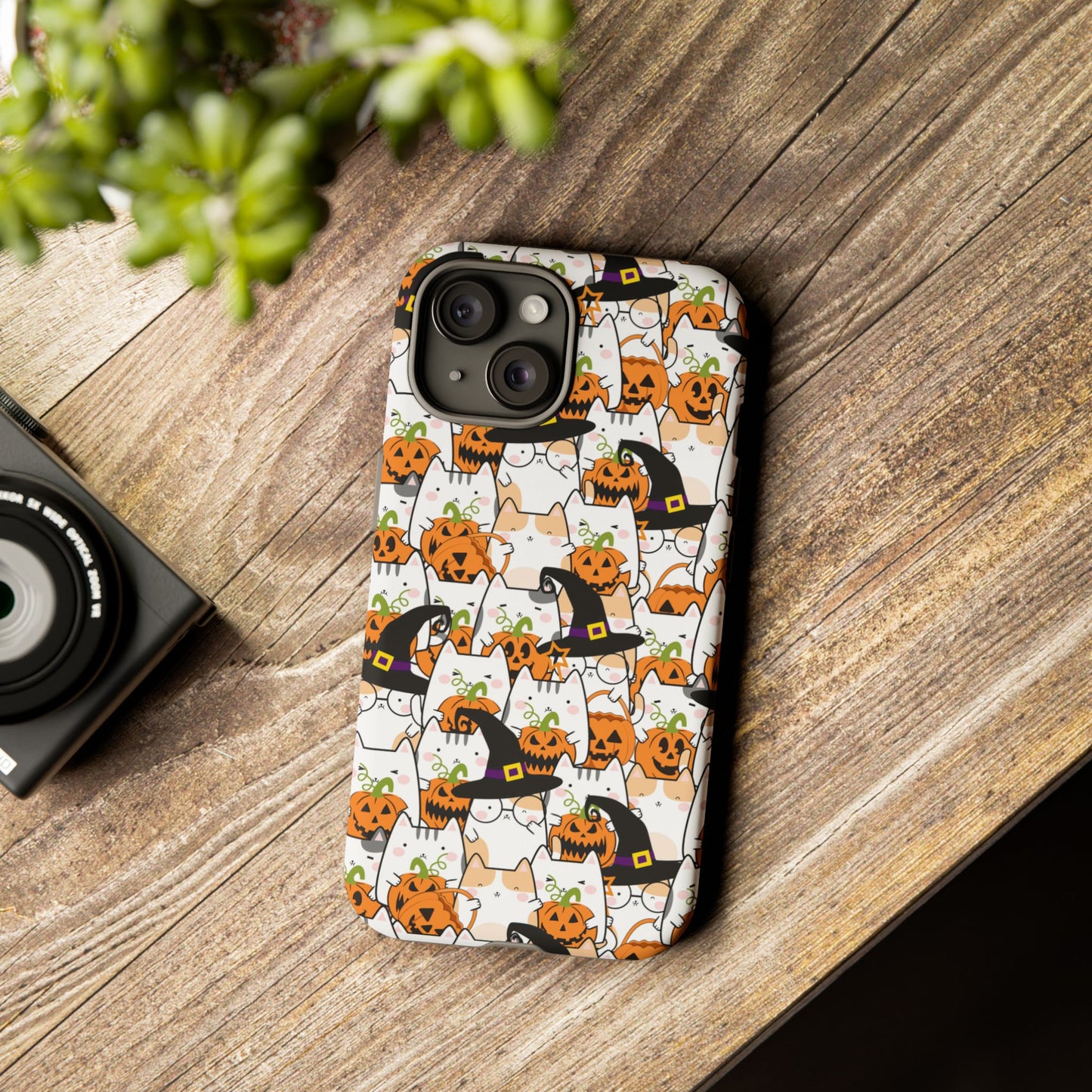 Halloween Cats and Pumpkins Phone Case – Tough Phone Case – Cute Spooky Design - iPhone 16 - Samsung Galaxy - Google Pixel