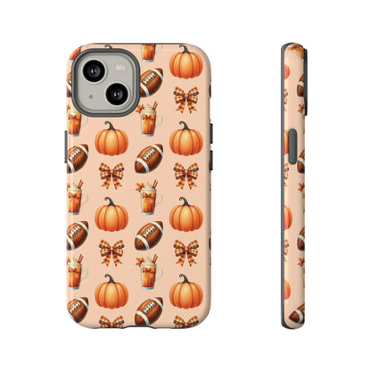 Pumpkins, Footballs, and Bows Fall Autumn Phone Case – Tough Phone Case – Cute Spooky Design - iPhone 16 - Samsung Galaxy - Google Pixel