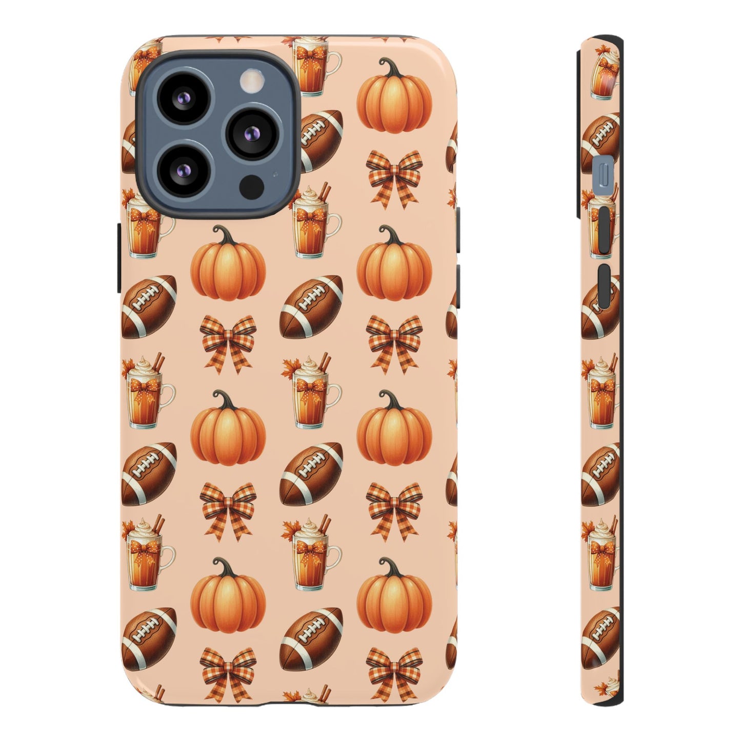 Pumpkins, Footballs, and Bows Fall Autumn Phone Case – Tough Phone Case – Cute Spooky Design - iPhone 16 - Samsung Galaxy - Google Pixel