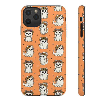 Ghost Cats and Pumpkins Halloween Phone Case – Tough Phone Case – Cute Spooky Design - iPhone 16 - Samsung Galaxy - Google Pixel