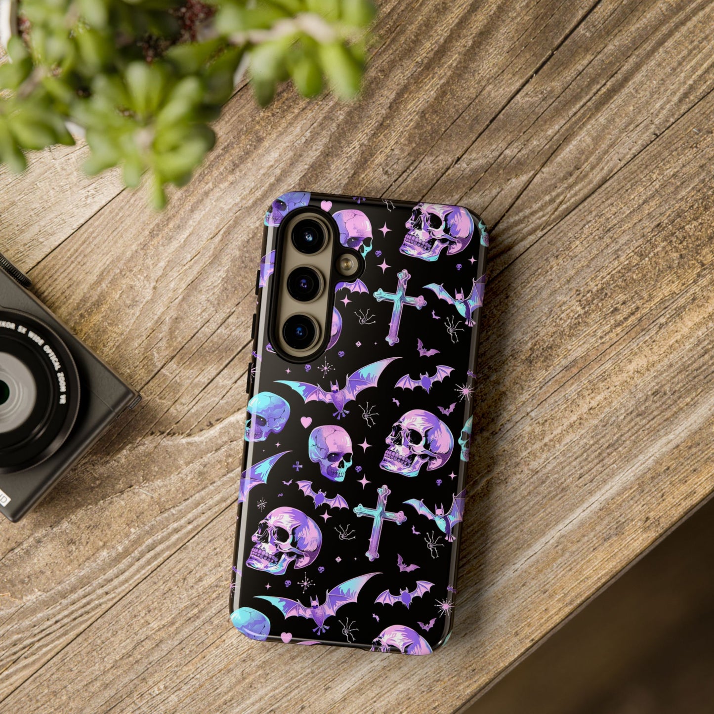 Pastel Skulls and Crosses Gothic Phone Case – Tough Phone Case – Cute Spooky Design - iPhone 16 - Samsung Galaxy - Google Pixel