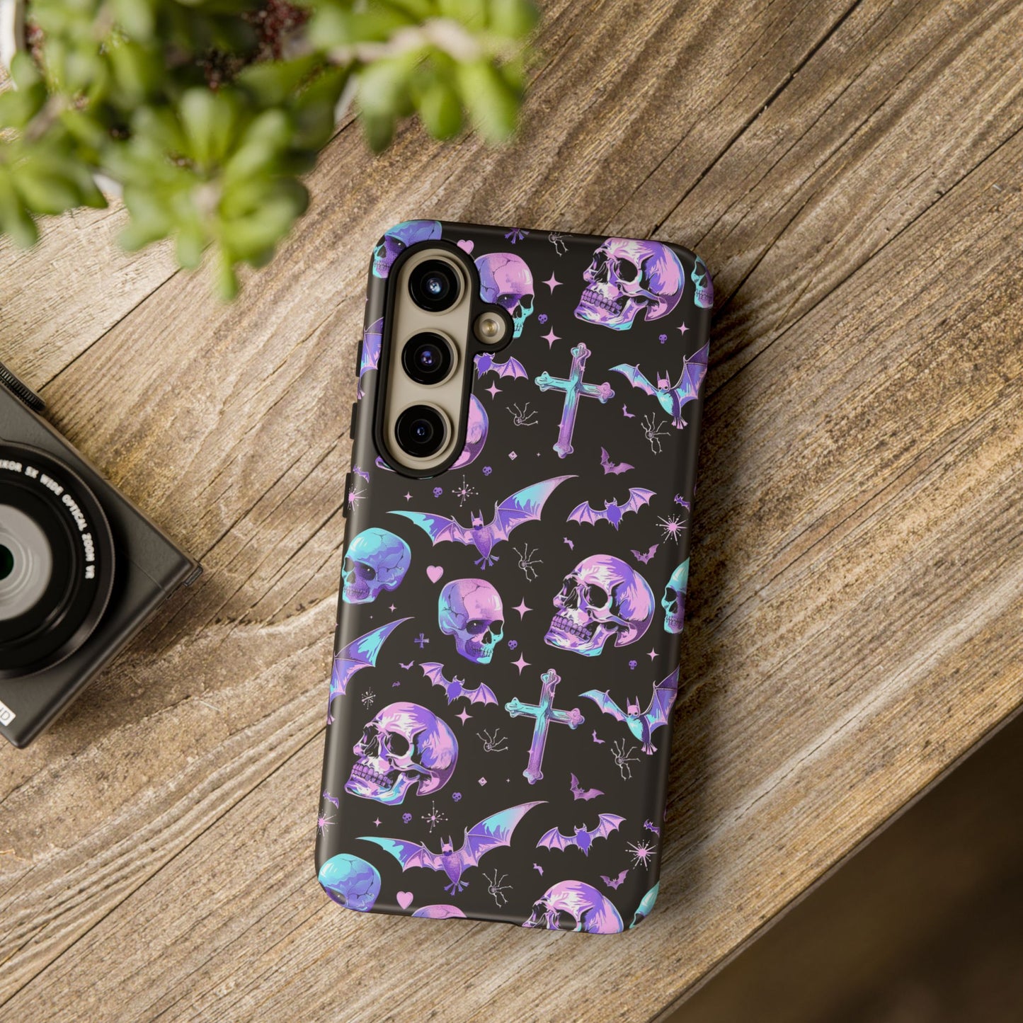 Pastel Skulls and Crosses Gothic Phone Case – Tough Phone Case – Cute Spooky Design - iPhone 16 - Samsung Galaxy - Google Pixel