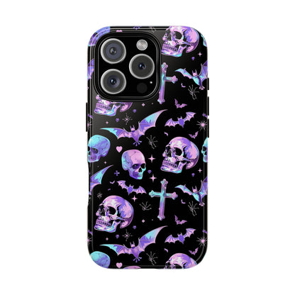 Pastel Skulls and Crosses Gothic Phone Case – Tough Phone Case – Cute Spooky Design - iPhone 16 - Samsung Galaxy - Google Pixel