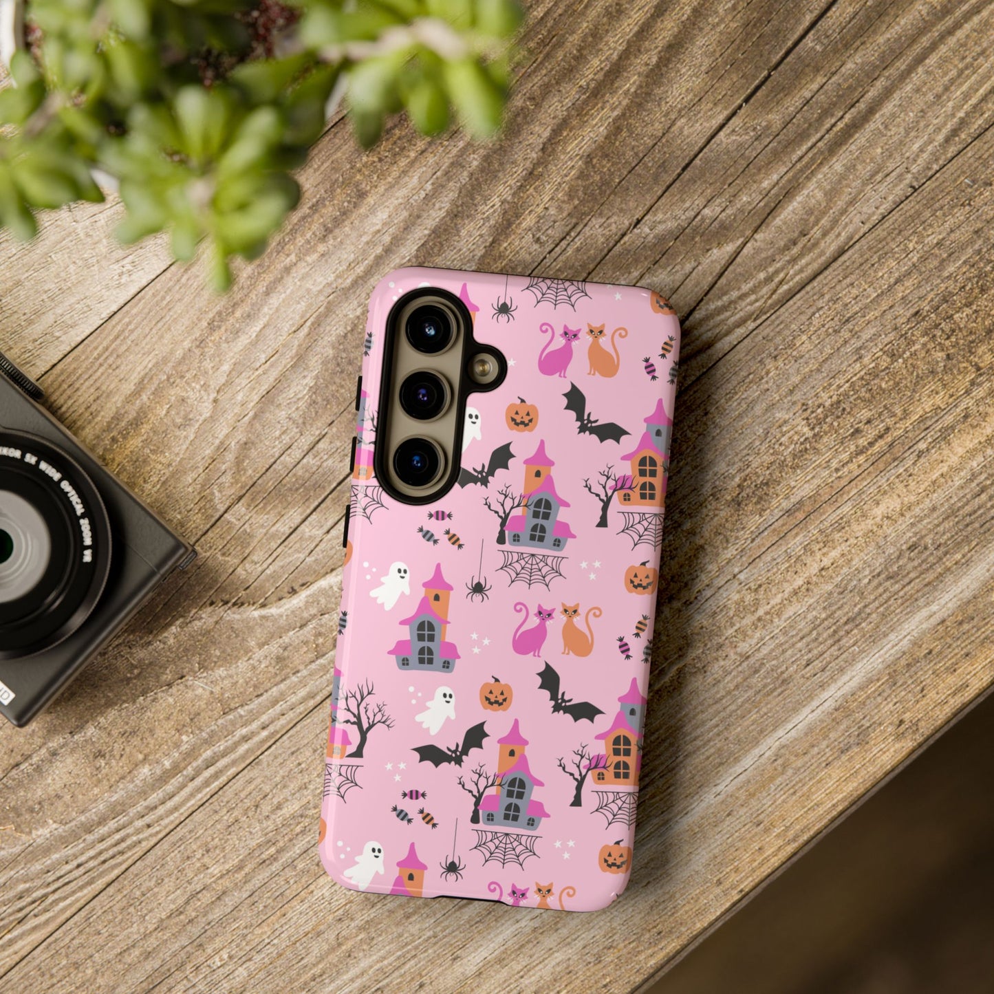 Pink Haunted House and Cats Halloween Phone Case – Tough Phone Case – Cute Spooky Design - iPhone 16 - Samsung Galaxy - Google Pixel