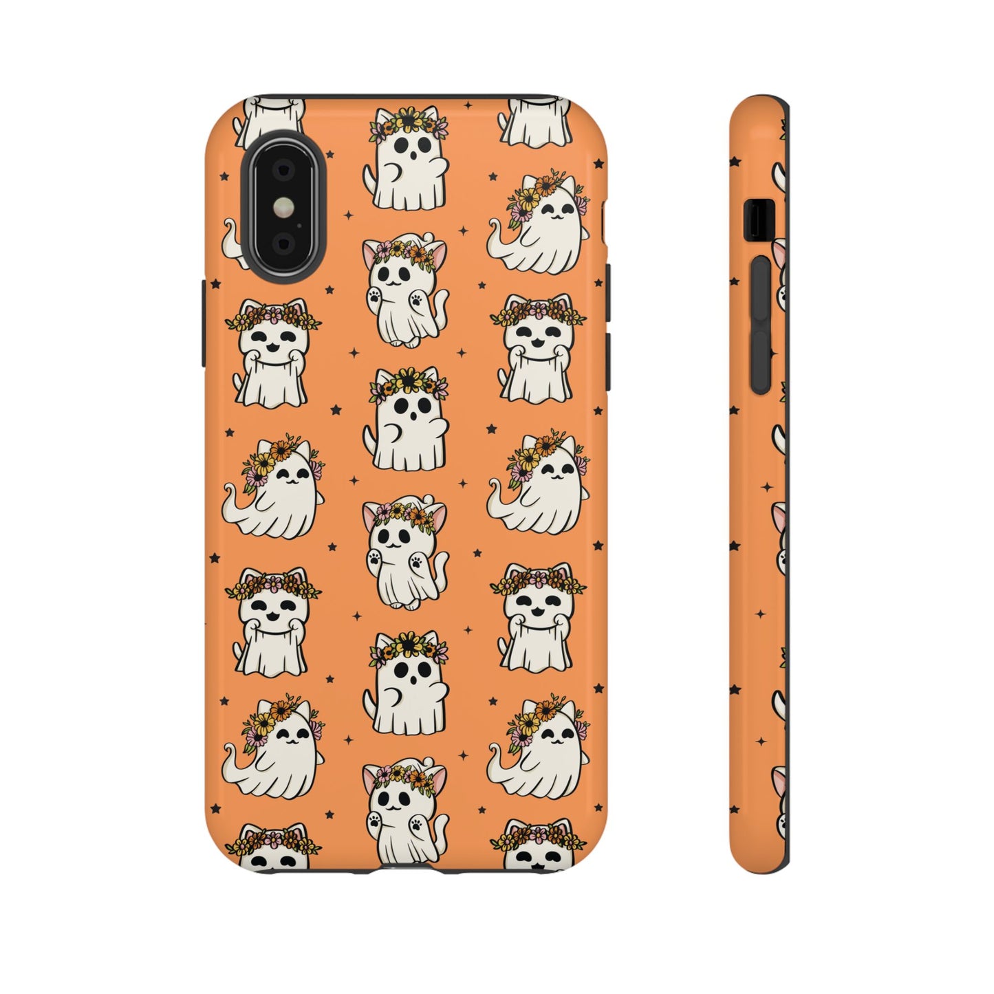 Ghost Cats and Pumpkins Halloween Phone Case – Tough Phone Case – Cute Spooky Design - iPhone 16 - Samsung Galaxy - Google Pixel