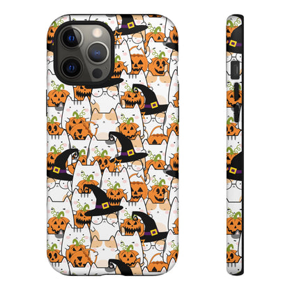 Halloween Cats and Pumpkins Phone Case – Tough Phone Case – Cute Spooky Design - iPhone 16 - Samsung Galaxy - Google Pixel