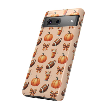 Pumpkins, Footballs, and Bows Fall Autumn Phone Case – Tough Phone Case – Cute Spooky Design - iPhone 16 - Samsung Galaxy - Google Pixel