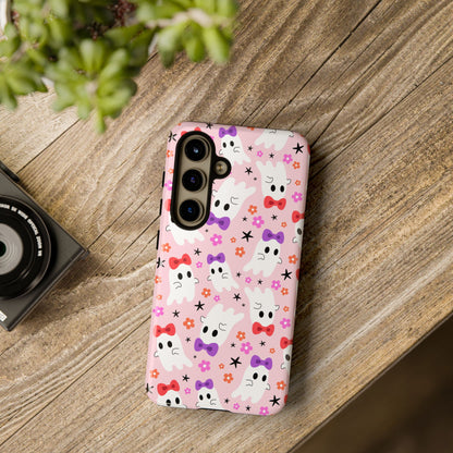 Cute Ghosts with Bows and Stars Halloween Phone Case – Tough Phone Case – Cute Spooky Design - iPhone 16 - Samsung Galaxy - Google Pixel