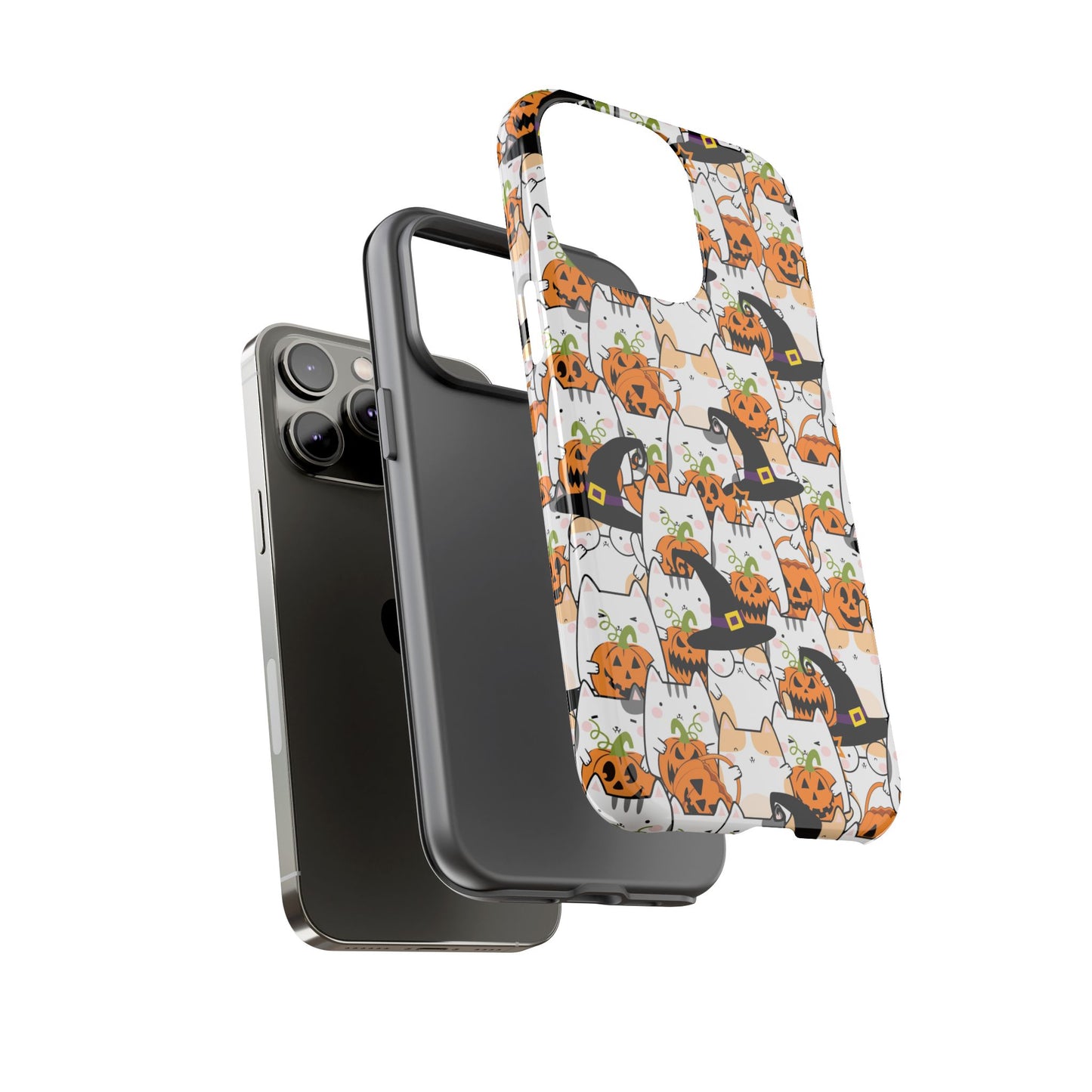 Halloween Cats and Pumpkins Phone Case – Tough Phone Case – Cute Spooky Design - iPhone 16 - Samsung Galaxy - Google Pixel