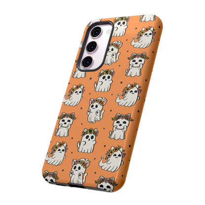 Ghost Cats and Pumpkins Halloween Phone Case – Tough Phone Case – Cute Spooky Design - iPhone 16 - Samsung Galaxy - Google Pixel