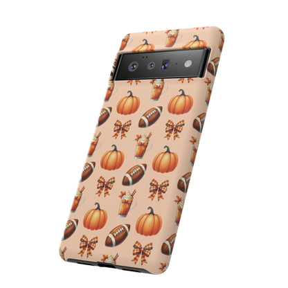 Pumpkins, Footballs, and Bows Fall Autumn Phone Case – Tough Phone Case – Cute Spooky Design - iPhone 16 - Samsung Galaxy - Google Pixel