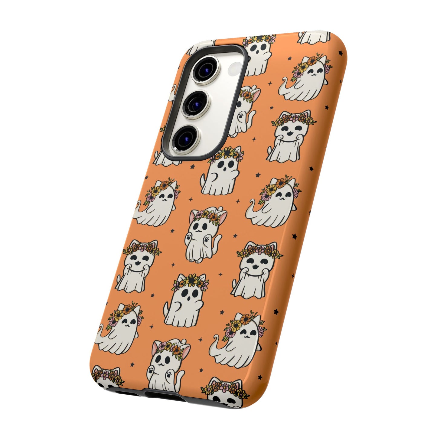 Ghost Cats and Pumpkins Halloween Phone Case – Tough Phone Case – Cute Spooky Design - iPhone 16 - Samsung Galaxy - Google Pixel