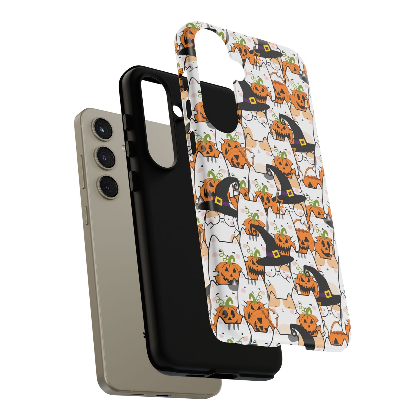 Halloween Cats and Pumpkins Phone Case – Tough Phone Case – Cute Spooky Design - iPhone 16 - Samsung Galaxy - Google Pixel